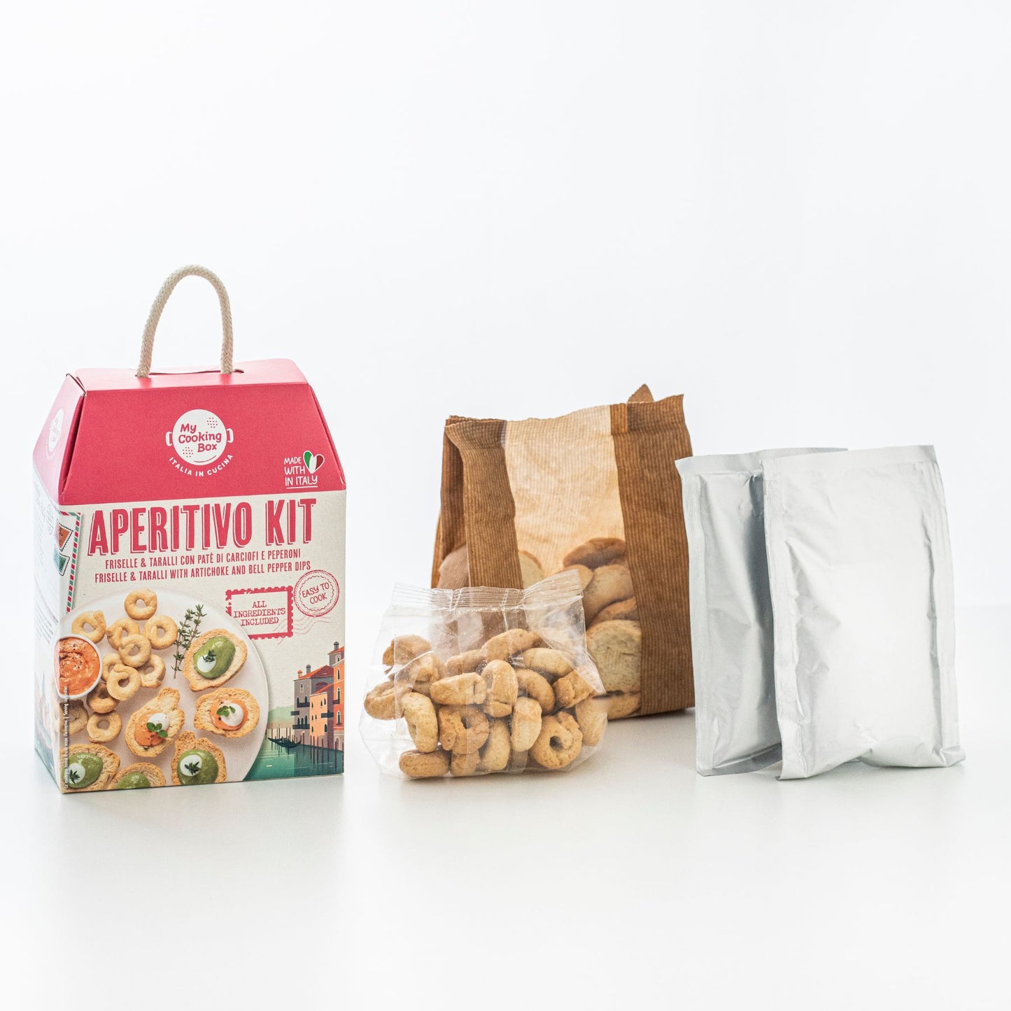 Aperitiv Set, Friselle & Taralli mit Artischocken- und Paprika-Dip